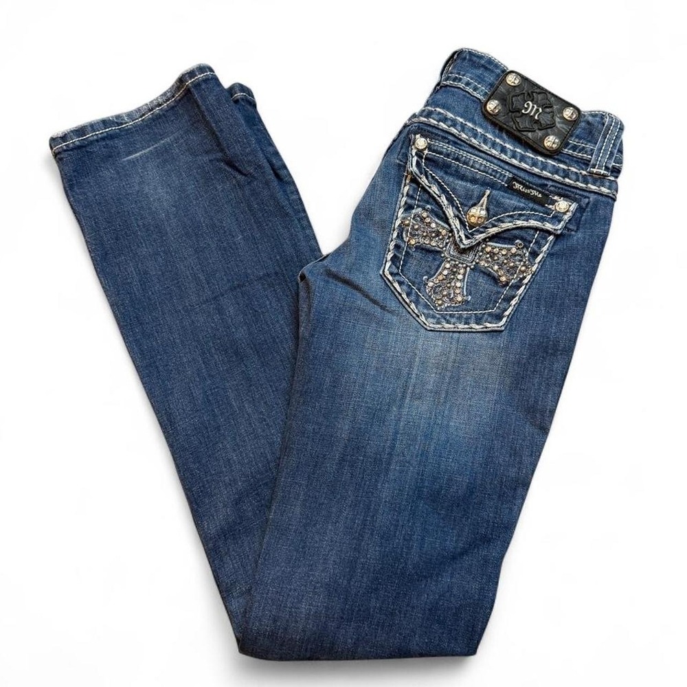 Miss Me embellished western punk bootcut denim blue jeans size 27